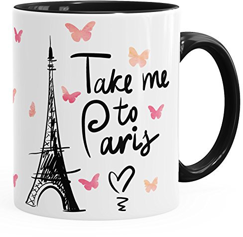 MoonWorks Kaffee-Tasse Take me to Paris Geschenk-Tasse für Frau Freundin Tasse mit Innenfarbe schwarz Unisize