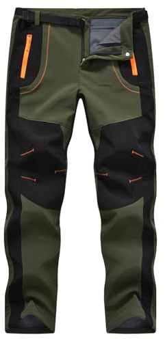 TBMPOY Men's Snow Ski Hiking Pants Waterproof Winter Fleece Lined Pants Camping Skiing Ice Fishing Pants with Belt 02 Thick Green L