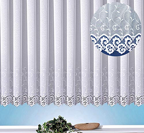heimtexland ® Store Gardine Kräuselband Macramée Borte Stickerei Ranke Vorhang weiß transparent HxB 245x600 cm Typ482