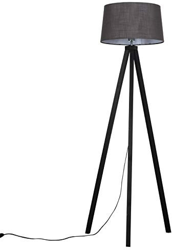 MiniSun | Modern Black Wood Tripod Floor Lamp with a Grey Tapered Shade | Floor Lamps & Torchieres, Home Décor & Improvement Essential | Includes Bulb [3000K Warm White]