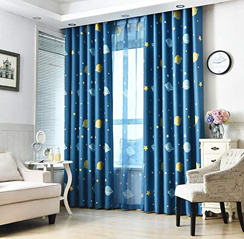 Naturer Sterne Vorhang Blickdicht 245x140 Planet Muster Verdunkelungsvorhang Thermovorhang Verdunkelungsgardine 2er Set Babyzimmer Kinderzimmer