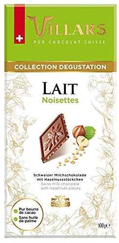 VILLARS - Tablette Dégustation Chocolat Au Lait Aux Éclats De Noisettes 100G - Lot De 2