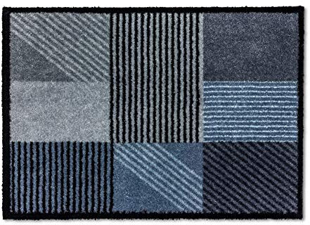Schöner Wohnen Kollektion Fußmatte innen - Schmutzfangmatte 67 x 100 cm Geomix polartürkis - rutschfeste Sauberlaufmatte robust - Fussmatte Haustür - Türmatte waschbar bei 30°C