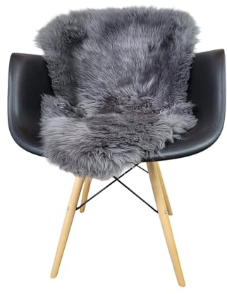 Naturasan Lammfell Langhaarig - Flauschiger Teppich für Wohnzimmer, Schlafzimmer etc, echtes Schaffell für Sofa, Couch, Stuhl, Esstisch, Natur, Grau (120-130cm genäht)