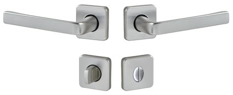 Vachette Set de Poignée de Porte sur Rosaces à Condamnation KAZA - pour Porte de WC et de Salle de Bain - Matériau Aluminium Résistant - Garantie 10 Ans - Finition Argent