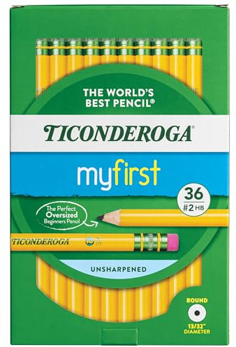 Ticonderoga My First Wood-Cased Pencils, 2 HB, Yellow, 36 Count