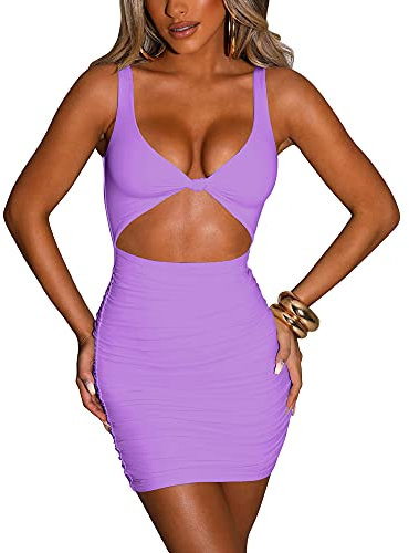 Kaximil Robe moulante sexy sans manches pour femme - violet - Taille L
