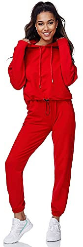 Tazzio Damen Jogginganzug Trainingsanzug Sport Freizeit Hoodie & Jogginghose F200 Rot M