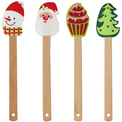 Cabilock 4 Stücke Silikon Spatel Teigschaber mit Holzgriff Teigspachtel Küche Backen Spatel Spatula Kochspachtel Turner Küchenhelfer für Weihnachten Kuchen Gebäck Backwerkzeuge