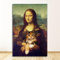Yishui Art Mona Lisa und Katze Schlafzimmer Wohnzimmer Dekorative Leinwand Malerei Poster und Druck Wandkunst Bilder Bild Wohnkultur 50x75cm (20x30in) Rahmenlos