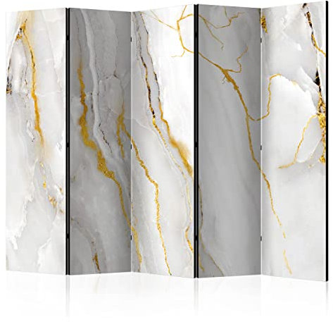 murando Raumteiler Foto Paravent Steinwand 225x172 cm beidseitig auf Vlies-Leinwand Bedruckt Trennwand Spanische Wand Sichtschutz Raumtrenner Design Marmoroptik Abstrakt 3D wei§ golden f-C-0459-z-c