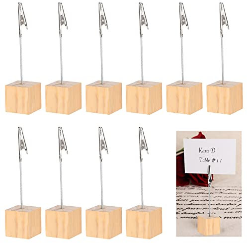 10 Stück Fotohalter Mit Klammern, Holz Kartenhalter Tisch, Bildhalter mit Clips, Vertikaler Notiz/Fotohalter, Fotowürfel für Bilder, Primärfarbe