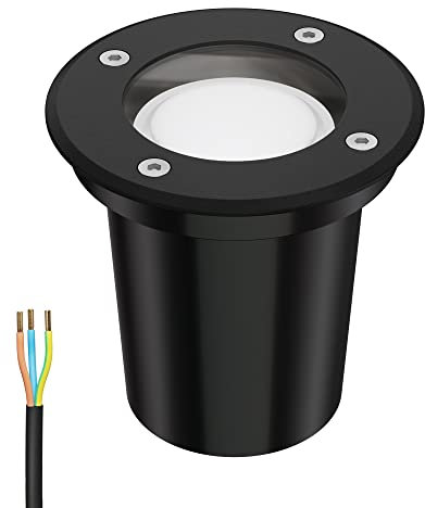 ledscom.de Bodeneinbauleuchte BOLI für außen, IP67, schwarz, rund, 108mm Ø inkl. LED Lampe 450lm warmweiß
