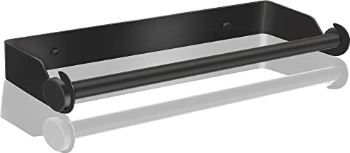 DDS-DUDES Kitchen Paper Roll Holder Wall Mounted and Self Adhesive No Drilling Roll Paper Dispenser Stainless Steel Brushed Nickel 13inches (Black-2)