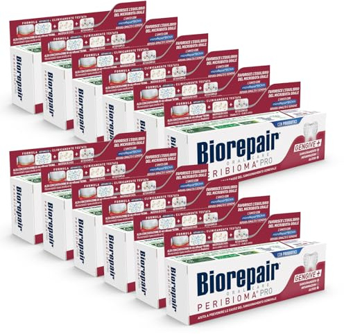 Biorepair, Dentifricio Peribioma, Pro Gengive+, 12 Confezioni da 75 ml, per un Normale Microbiota Orale, Previene Sanguinamento Gengivale e Protegge dalla Placca Gengivale