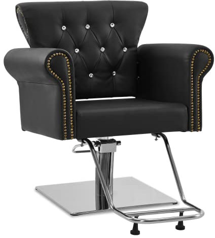 Barberpub Hydraulischer Friseurstuhl, Friseursessel Bedienungsstuhl Höhenverstellbar, Barber Chair Drehstuhl Schönheitssalon-Stuhl Friseureinrichtung, Kunstleder, 8899 (Schwarz)