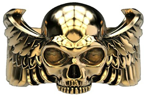 YAHOYA Klassische Gothic Gold Farbe Flügel Dämon Totenkopf Metal Punk Ring Cool Männer Hip Hop Rock Party Biker Schmuck