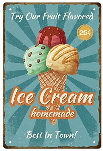 SUPERDANT Blechschild Eiscreme Metallschild Ice Cream Retro Blechschilder Probieren Sie Unsere Vintage Deko Metallschilder Fruchtgeschmack Wandkunst Malerei Eisendekor Für Bar Schule