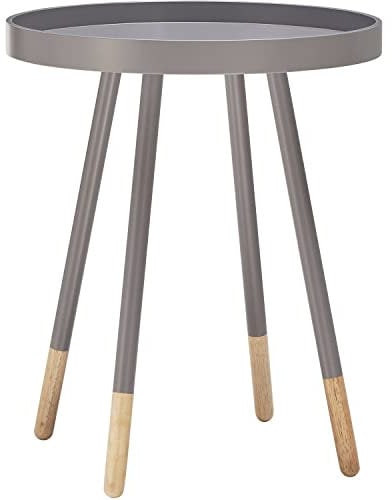PREMZO Tray Top Round Coffee table Bed Sofa side End table tray with Exclusively Designed Retro Spindle tow tone Legs Solid Fir Wood For Bedroom Living Room Home office (GREY)