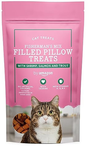 by Amazon - Snack per gatti, crocchette ripiene di pesce misto con gamberetti, salmone e trota, 70 g