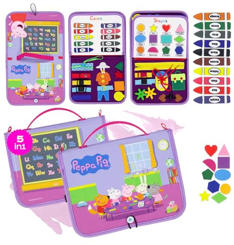 Peppa Pig Montessori Busy Board – Kleinkind-Vorschul-Lernspaß mit grundlegenden Kleidermotoriken, Alphabet-Zahlen, ideales pädagogisches Aktivitätsentwicklungs- und Reisespielzeug für Kinder, ab 3