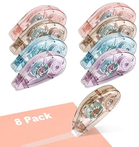 Doppelseitiger Klebebandroller, 8 Stück, selbstklebend, für Scrapbooking, Verpackungen, Schulkinder, Papierhandwerk, Basteln, Geschenkpapier und Kunstprojekte (8 mm x 64 m)