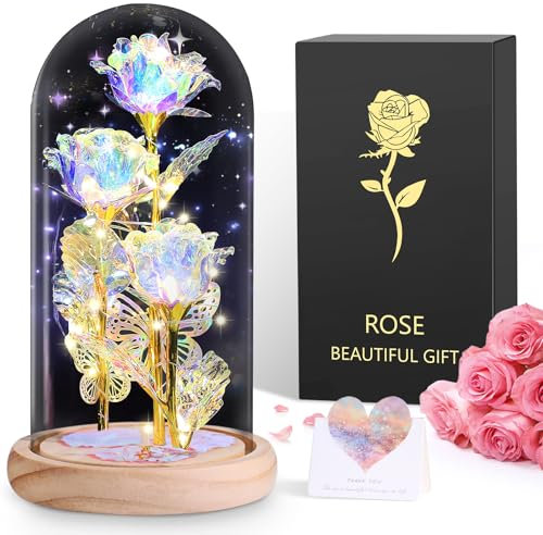 BOLEi Rosa Regalo Per Donne, Rosa Eterna In Vetro, Regalo Per Mamma, Regalo Di San Valentino Per Lei, Regalo Di Natale Per Donne, Regalo Per Sorelle, Mamma, Nonna (Tre Rose Colorate)
