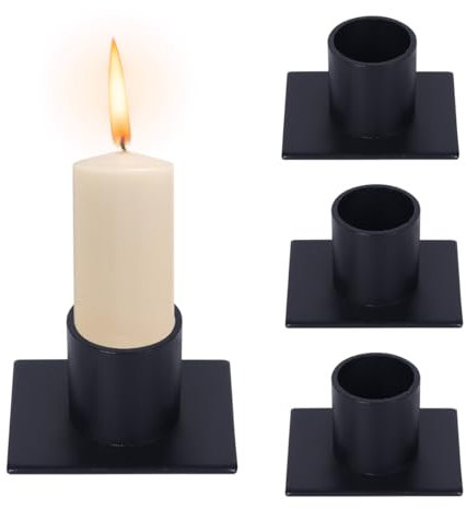 4 Stück Schwarz KerzenstäNder, Kerzenhalter Stabkerze, Stabkerzenhalter, Kerzenhalter Stumpenkerzen,Tafelkerzen Dekorationen für Valentinstag Weihnachten Hochzeit Esszimmer(Quadratisch)