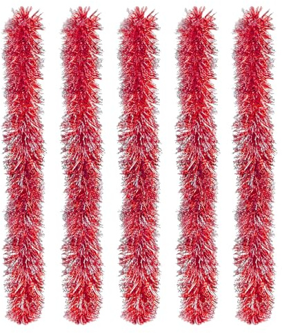 10M Girlande Weihnachten,Tannengirlande,5 Stück Weihnachtsgirlanden,Weihnachtsbaumschmuck Girlande, Künstliche Weihnachtsgirlande,für Außen Innen Weihnachten Dekogirlande(Rot)