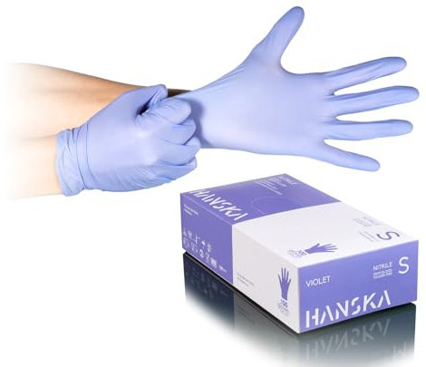 HANSKA 100 violette Nitril-Einweghandschuhe – puderfrei – Einweg – beidhändig – nicht steril – Gummibasis – geeignet für medizinische Bereiche, Handhabung von Lebensmitteln (100, S)