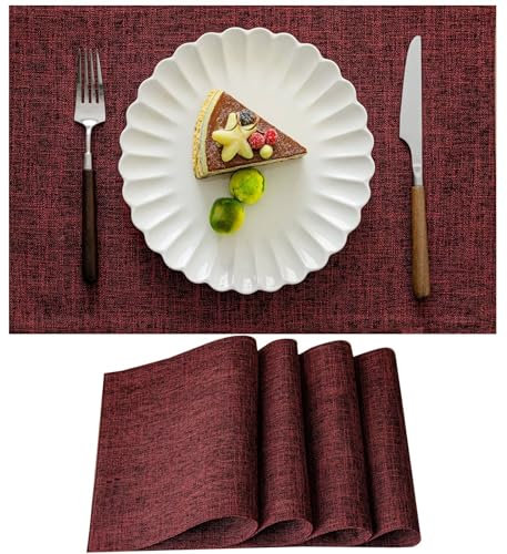 Aironment Weihnachts-Platzsets, 4er-Set, zweilagig, verdicktes Leinen, hitzebeständig, maschinenwaschbar, knitterfrei, sorgfältig ausgewählte Polyester-Matten für Küche/Esszimmer/Couchtisch (rot)