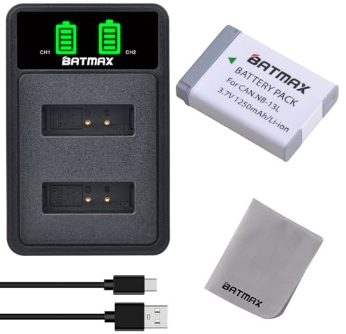 Batmax NB-13L Battery and Dual Charger with Type C Port for Canon PowerShot G5X, G5X Mark II, G7X, G7X Mark II, G7 X Mark III, SX720 HS, SX730 HS, SX740 HS, SX620 HS, G1X Mark III, G9X, G9X Mark II