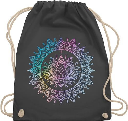 Turnbeutel Rucksack - Yoga - Taschen - Mandala Lotusblume I Spirituelle Meditation I Pilates Lotus Entspannung - Unisize - Dunkelgrau - meditations tasche yoga-tasche joga wellness beutel baumwolle