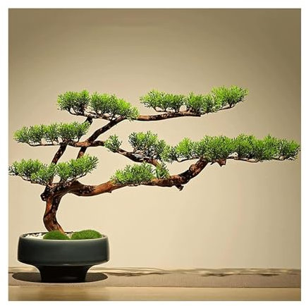 HSHTTKL Pflegeleichter künstlicher Bonsai-Baum mit Keramiktopf und Moos-Kunstbaum, Rhododendron-Wurzelmaterial, künstliche Kiefer