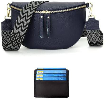 RQJZ umhängetasche Damen Bauchtasche Damen Leder Crossbody Bag Damen stylisch gürteltasche Damen hüfttasche Damen mit 5cm breiter Gurt Nachtblau