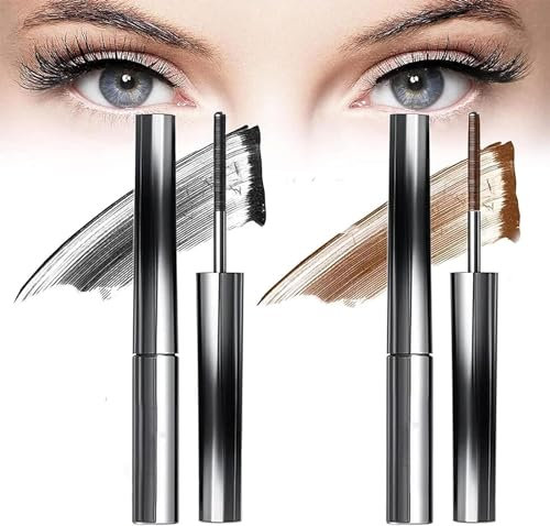 Iron Strong Mascara, 3D Curling Eyelash Iron Mascara, Non-Clumping, Smudge Proof, Flake Proof (Brown+Black)