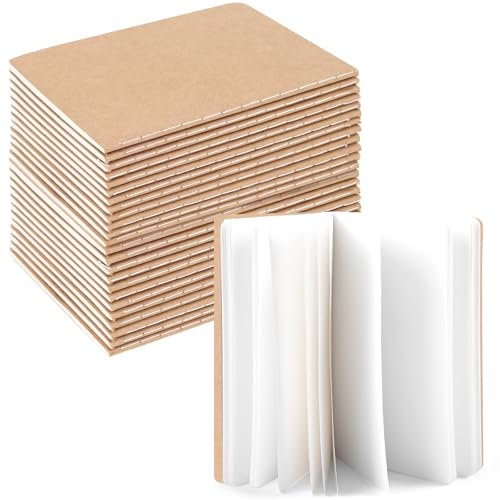Koogel 24 Stück Klein Blanko Notizbücher, Notizbuch Journal Tagebuch Notizblöcke Schulhefte 13 x 9cm Notizbücher mit Kraftpapier-Einband Braun