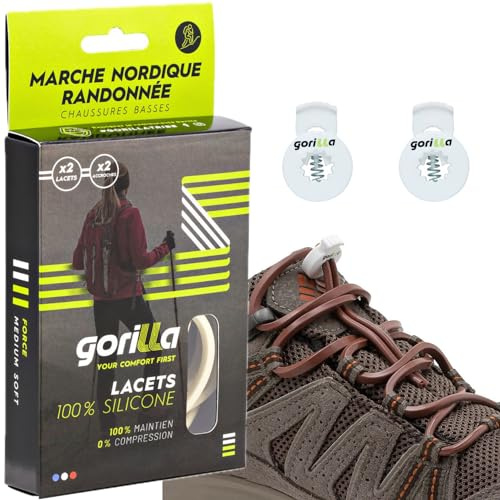 Gorilla Elastische Schnürsenkel für Erwachsene zum Wandern und Trekking | Zeit sparen, Schuhe anziehen, selbstverriegelnde Silikonschnürsenkel ohne Binden, ultrarobust, praktisch, ergonomisch, 123 cm