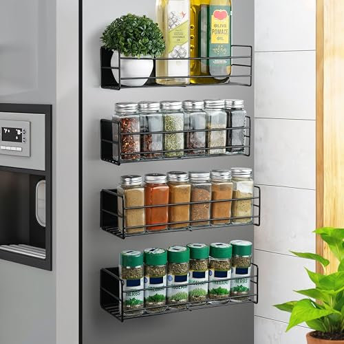 Winter Shore Gewürzregal Magnetisch für die Küche (4er-Pack) - Schwarze Magnetregale für Kühlschrank - Vielseitige Magnetische Regale für Küche - Kühlschrank Regal Magnetisch zur Gewürzaufbewahrung