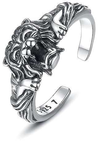 CELESTIA Vintage Löwenring Ringe Frauen Ring Silber 925 Offener Silberring Damen Fingerring Verstellbare Gothic Schmuck Aesthetic Ausgefallene Geschenk für Frauen Coole