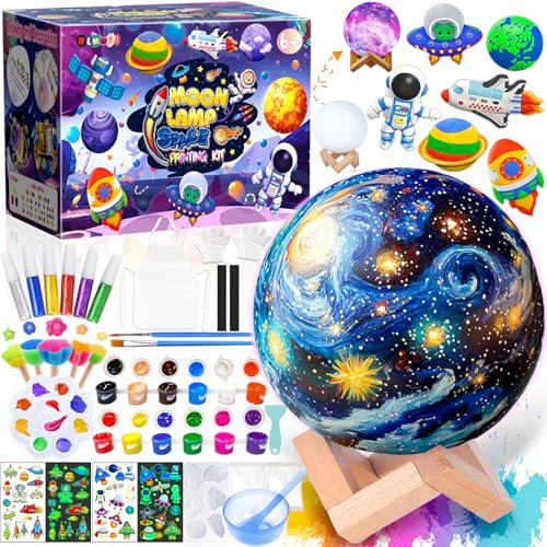 NLMWTI 2-IN-1 Bastelset Kinder Mond Lampe Malset, Basteln Mädchen und Jungen 6 7 8 9 10 11 Jahre, Mondlampe Spielzeug zum Bemalen, Geschenke für Kinder