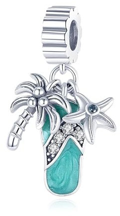 CYCUFF Sterling Silber Charms 925 für Europäische Armband & Halsketten Anhänger Perlen Schmuck Geschenk für Frauen Familie Freunde (Sommer Strand Kokosnuss Seestern Hausschuhe Charm)