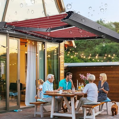 Automatic Retractable Patio Awning Electric with Remote Control, Waterproof Deck Awnings with LED Lights for Deck, Balcony, Yard