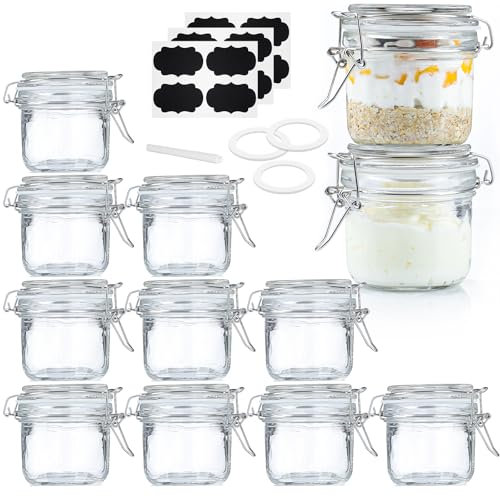 Absovetu 12er Set Kleine Einmachgläser mit Bügelverschluss 200ml - Vorratsgläser mit Deckel Luftdicht Etiketten Marmeladengläser für Overnight Oats Gewürz Kimchi Honig Gurken