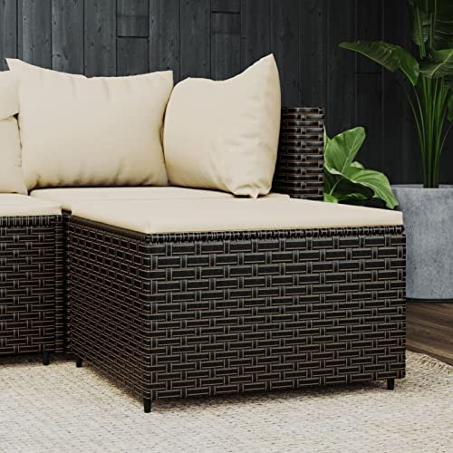 CIADAZ Gartenhocker mit Kissen, Balkon Möbel, Balkon Lounge Klein, Outdoor Lounge, Outdoor Hocker, Balkonmöbel, Sitzbank Balkon, Gartenmöbel, Braun Poly Rattan