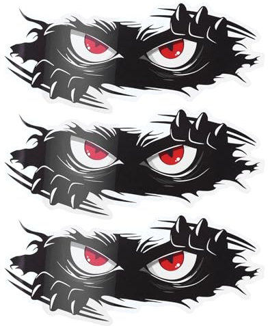 Molain 3Pcs Halloween Monster Angry Eyes Car Decals,10 x 4 inches Black Vinyl Bumper Stickers and Decals, Halloween Funny Monster Stickers for Cars, Trucks, Dents & Sports Cars