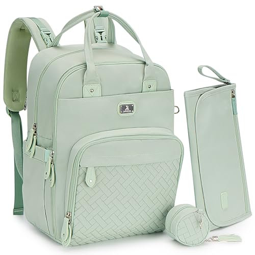 Dikaslon Wickeltasche Rucksack – Großer Wickelrucksack mit viel Stauraum, Wickeltasche groß mit Schnullerhalter, Wickelauflage & Kinderwagengurten – für Mama & Papa (Hellkhaki, Einheitsgröße)