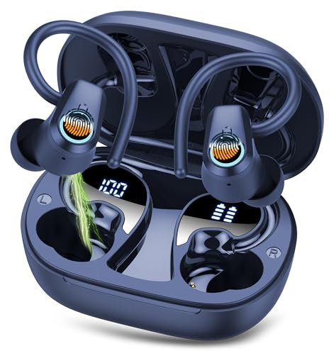 Poounur Auriculares Inalámbricos Bluetooth 5.4 HiFi Estéreo, 50H Cascos Inalambricos con ENC Reducción de Ruido, Controlador de 13mm, IP7 Impermeable, Azul