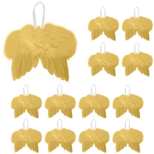 SMTCM 12 Stück Weihnachten Engelsflügel Gold Federflügel Christbaumschmuck Mini Engel Flügel Weihnachtsbaum Anhänger Feder Ornament Engelsfeder für Weihnachtsdeko Hochzeit Babyparty DIY Handwerk