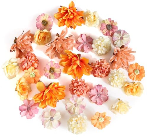 RISF 30 Fausse Fleur Decoration, 5 Couleurs 4~8cm Fleurs Artificielles Deco, Mini Fleur Decoration, Fleur en Tissu pour DIY Bricolage Scrapbooking Mariage Fête à Domicile Artisanat (Orange)